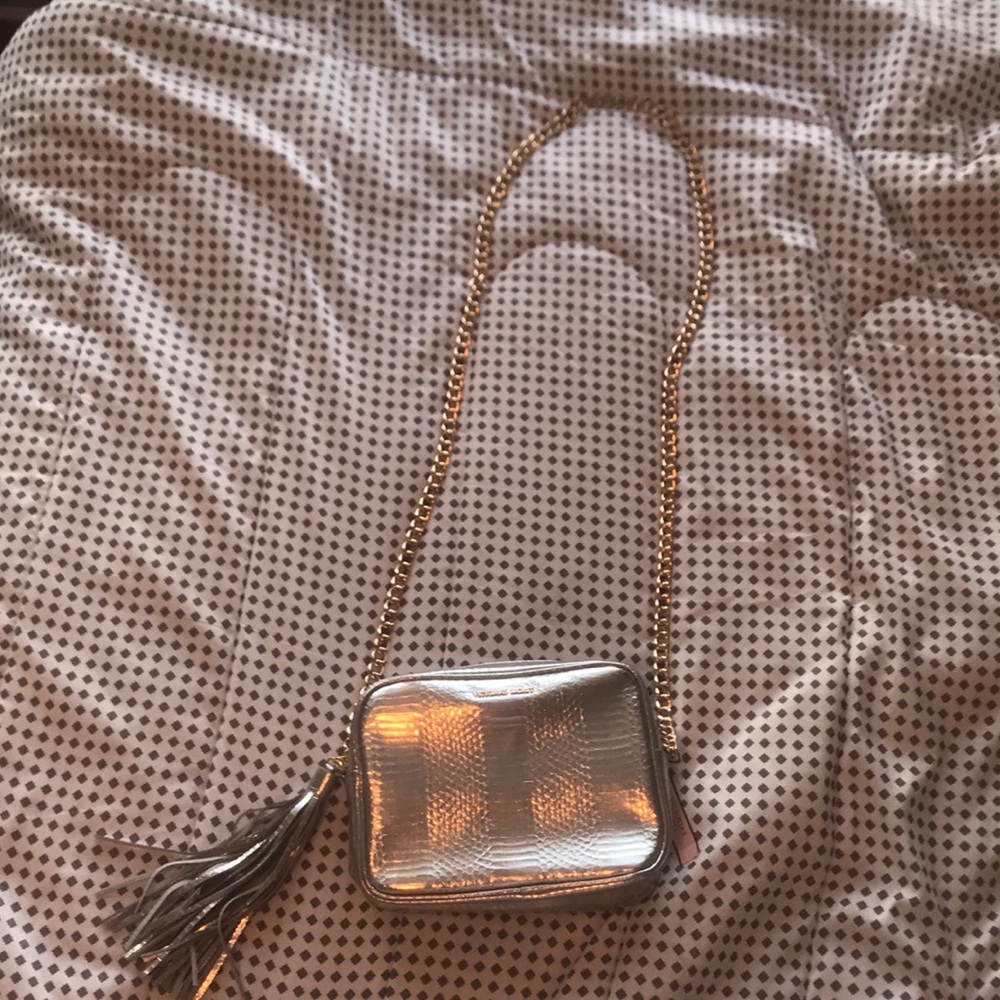 Victorias secret silver purse with gold chain